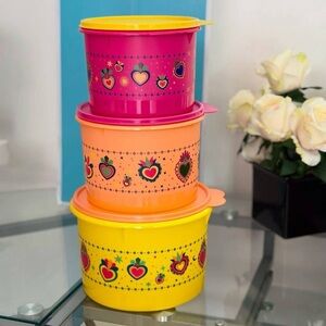 New Tupperware Beautiful Hearts of Mexico Theme Stacking Canister Set of 3